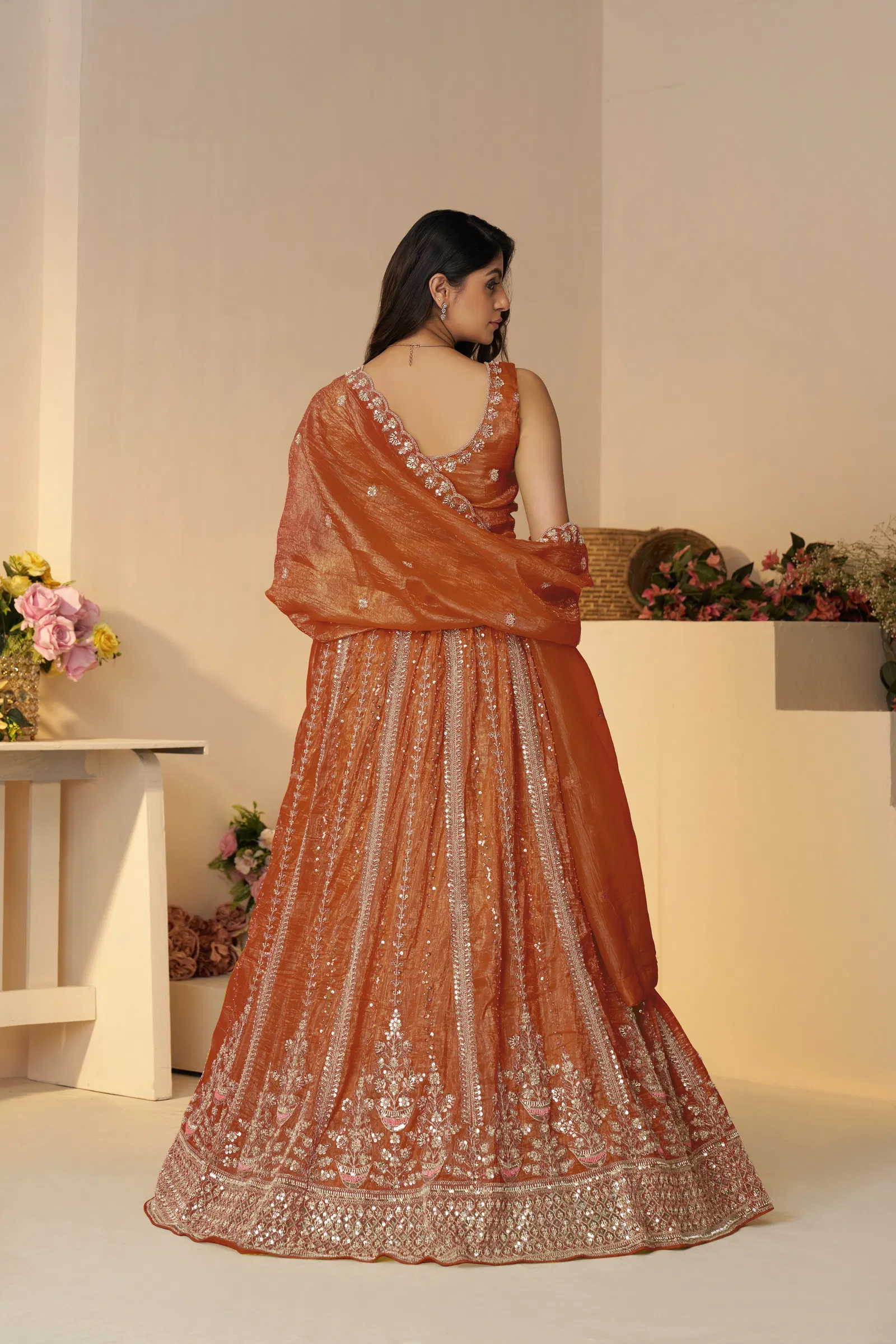 Kf 44 Orange Jimmy Choo Embroidered Bridal Lehenga Wholesale Suppliers In Mumbai